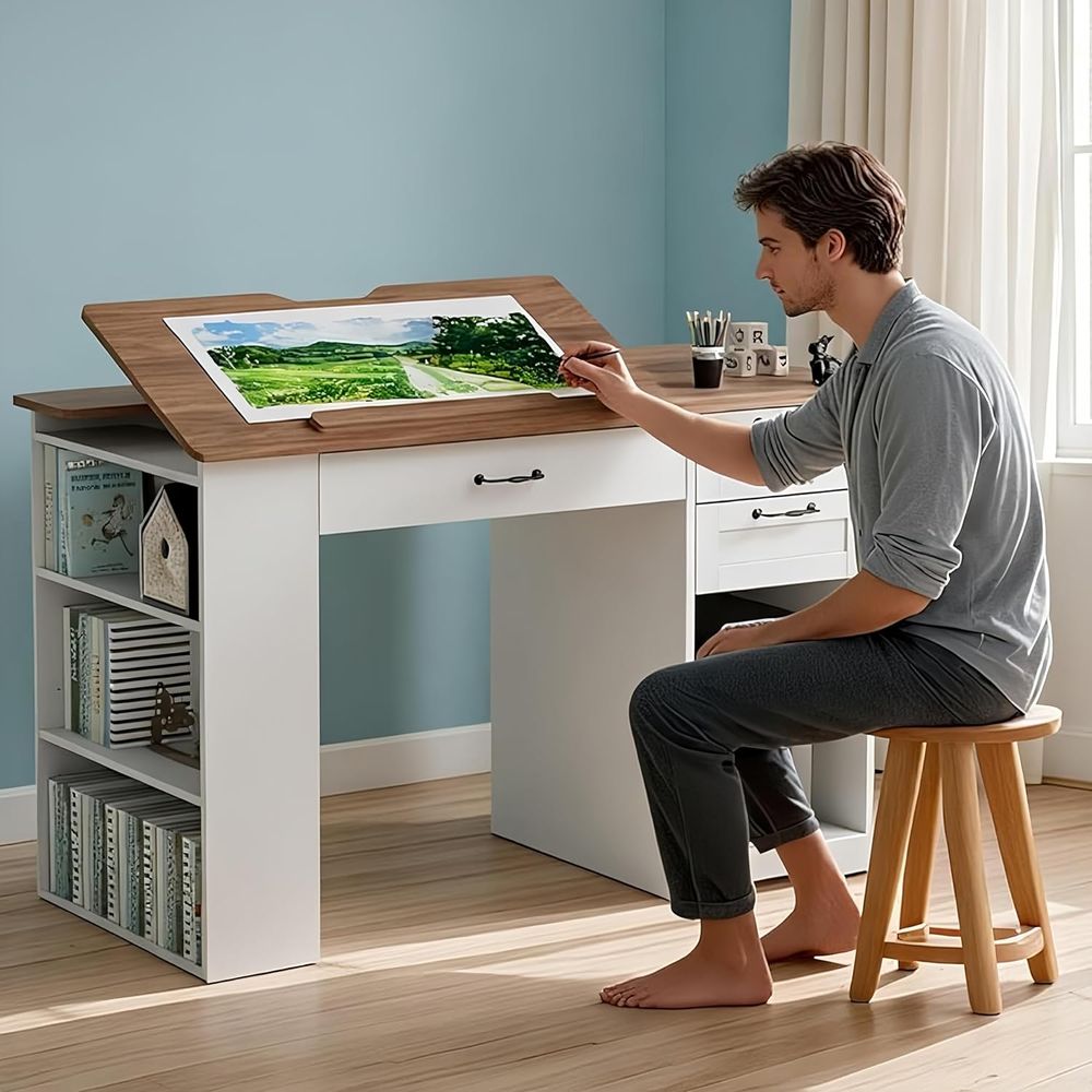 Art & Craft Supplies - Adjustable Desk with Storage and Open