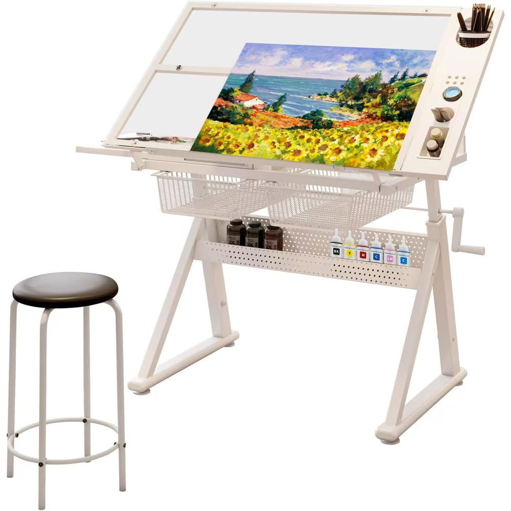 Art & Craft Supplies - Adjustable Art Desk with Tempered Glass