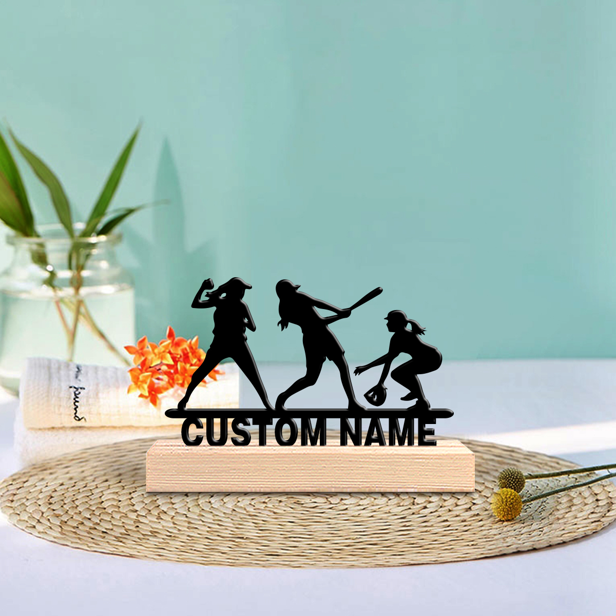 Art Craft Wood - 1pc Abstract baseball girl Customized Text