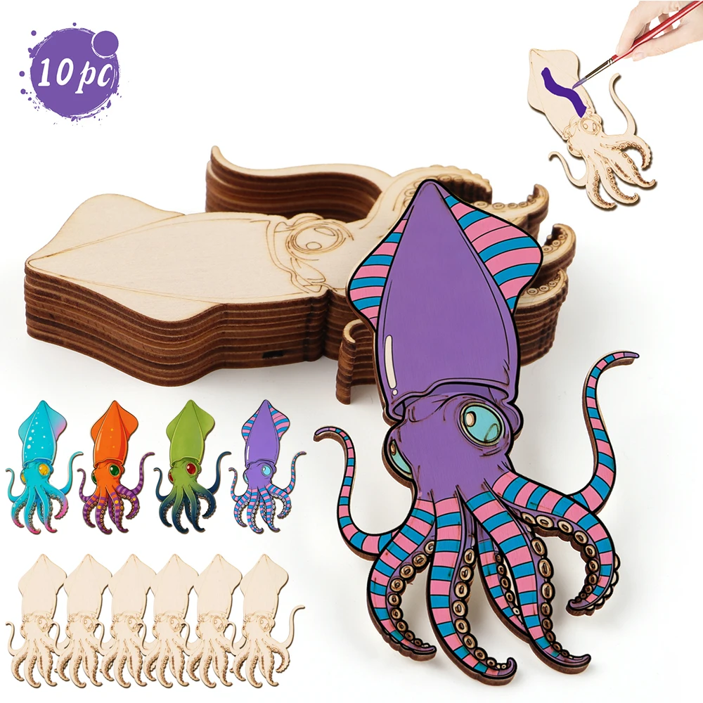 Art & Craft Supplies - 10pcs/set Unfinished Wood Craft Octopus Animal