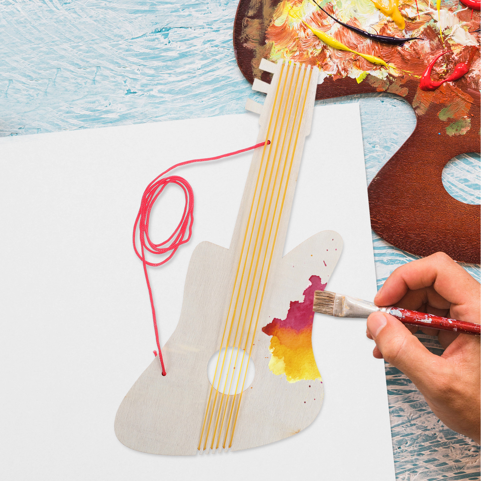 Art Craft For Kindergarten - 4Sets DIY Unpainted Wooden Guitar for