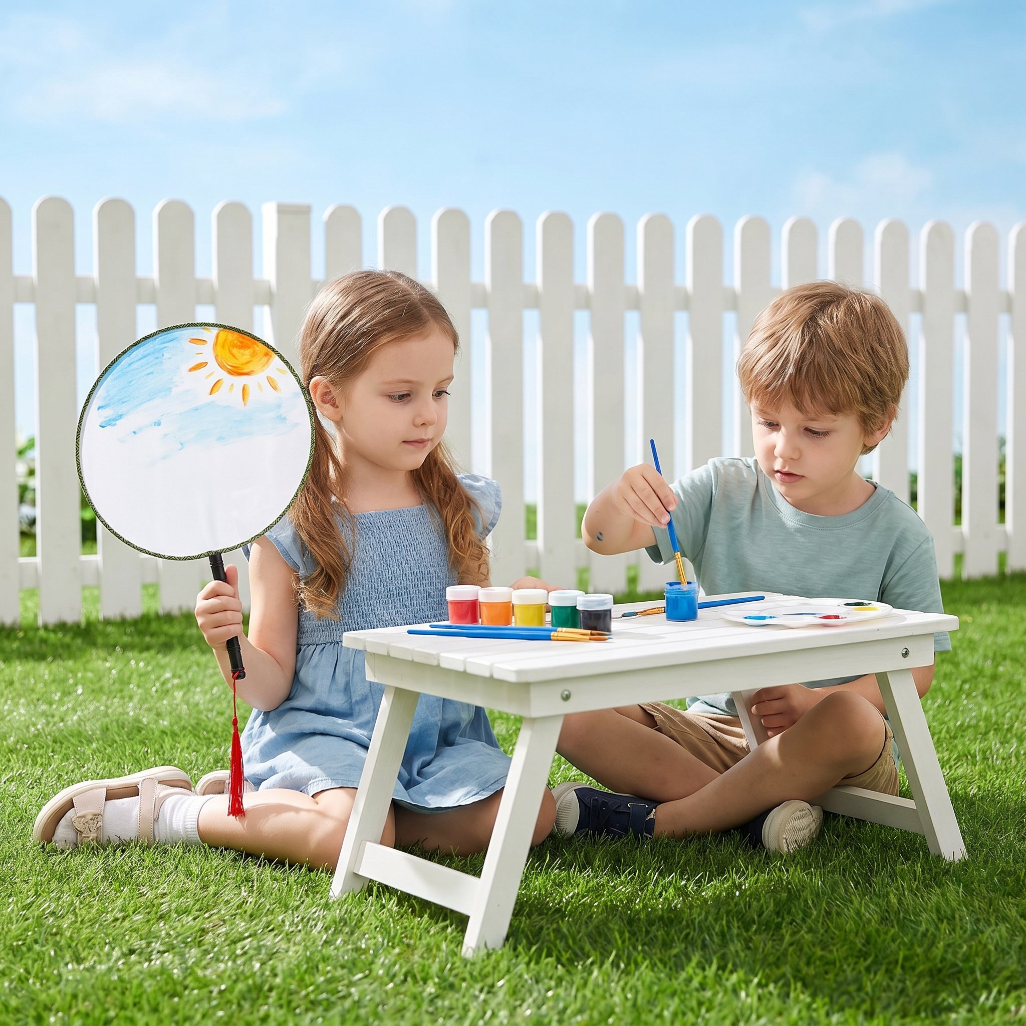 Art Craft For Kindergarten - 10pcs Painting Fan White Round Handheld