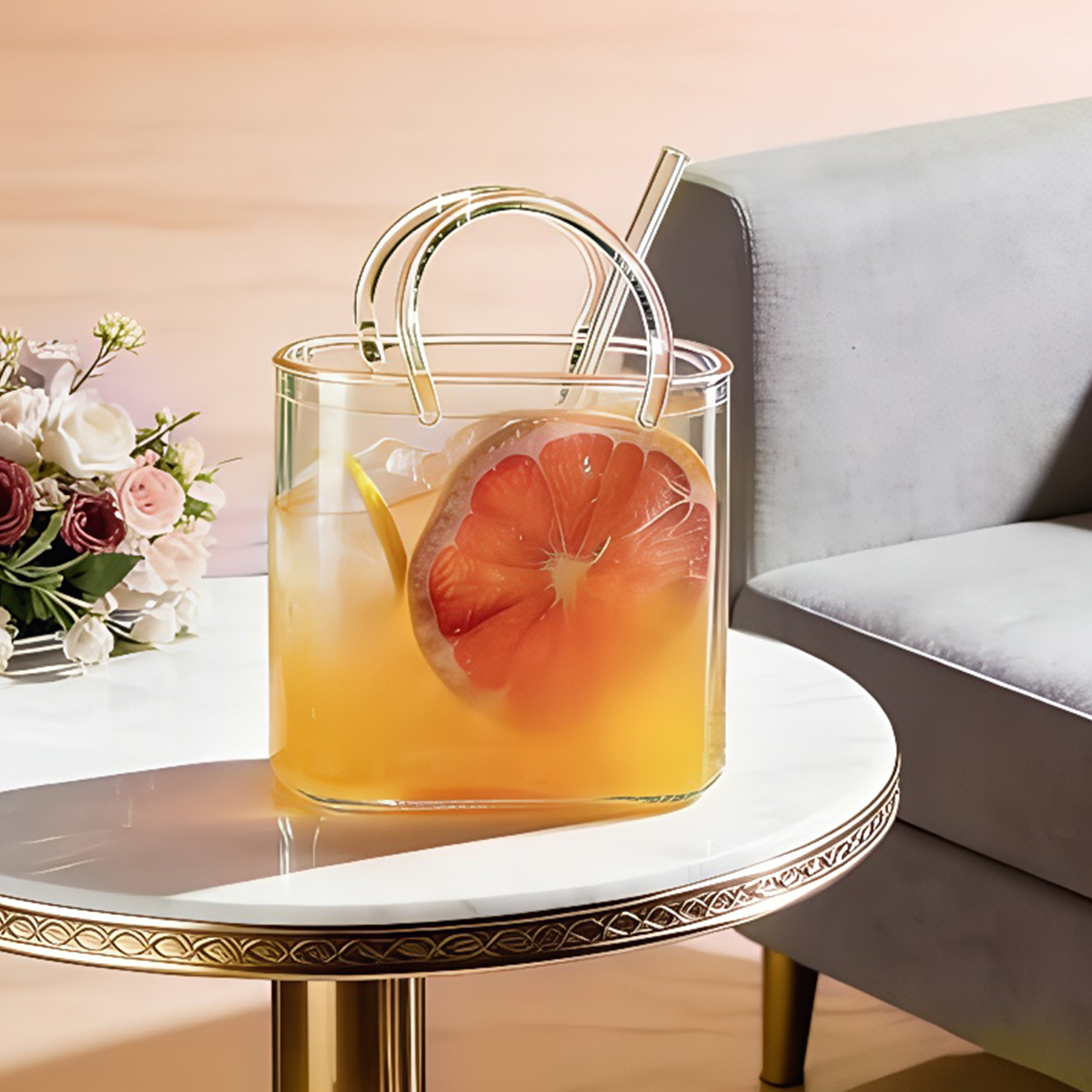 Glass Purse with Glass Straw C - Art Craft Vase のレビューと価格