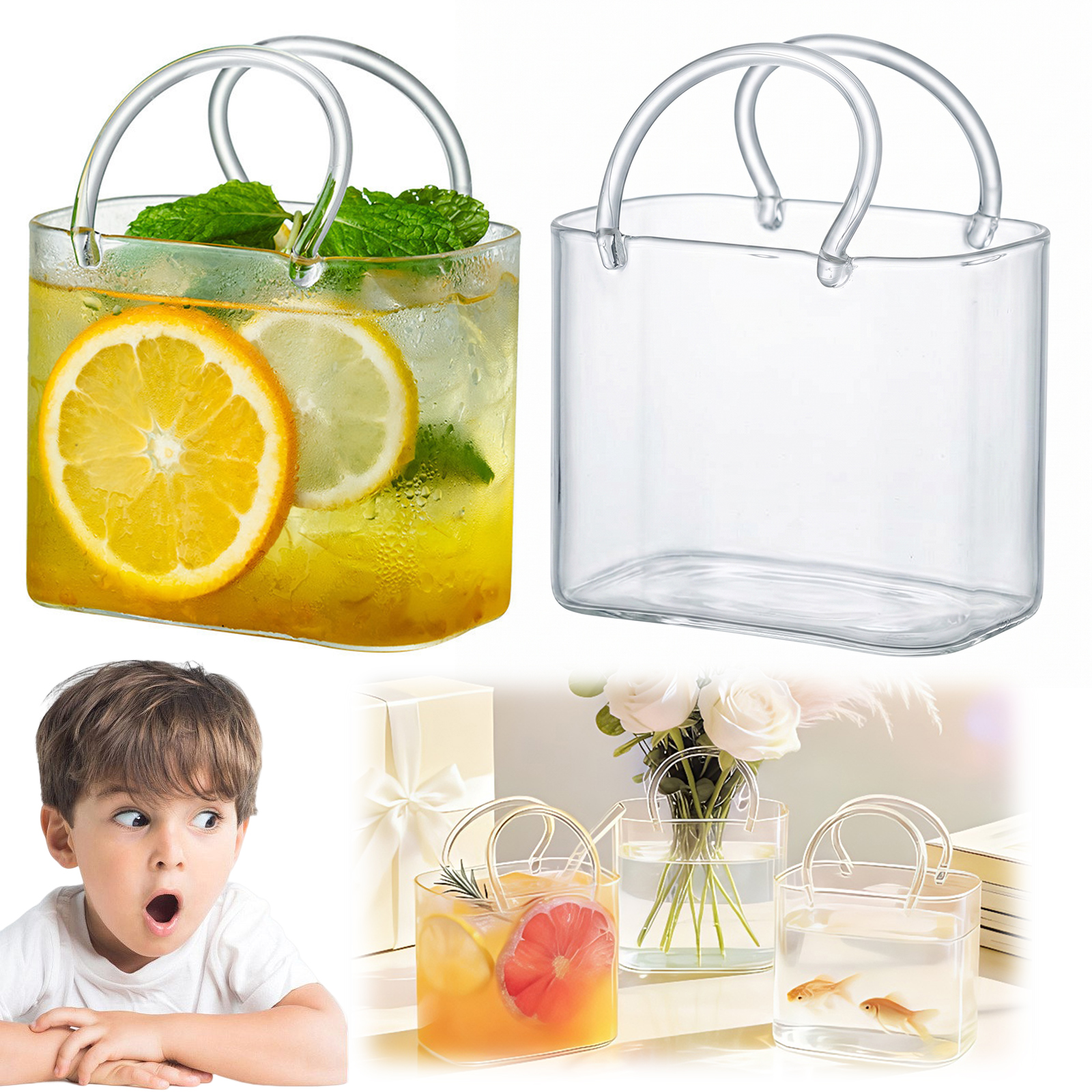 Glass Purse with Glass Straw C - Art Craft Vase のレビューと価格