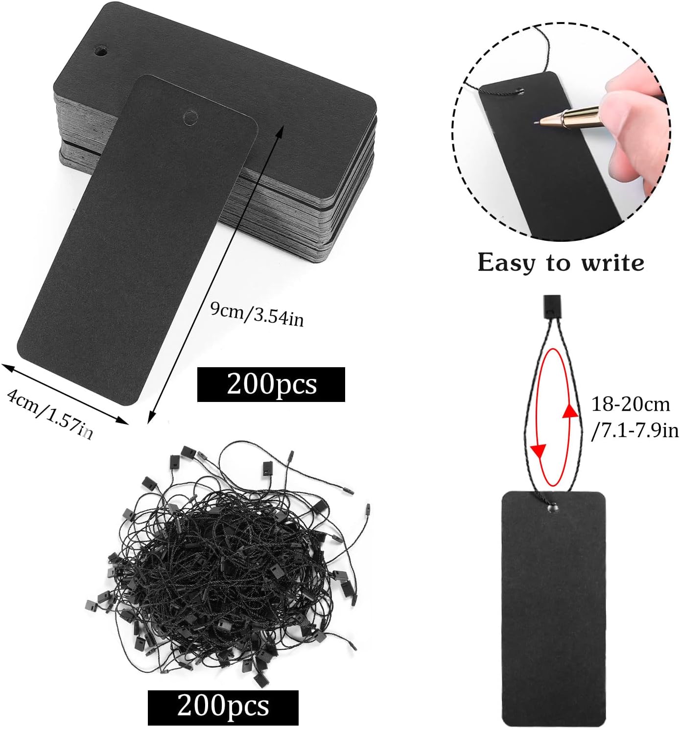 200 Black Paper Clothing Tags  - Art Craft Gifts のレビューと価格