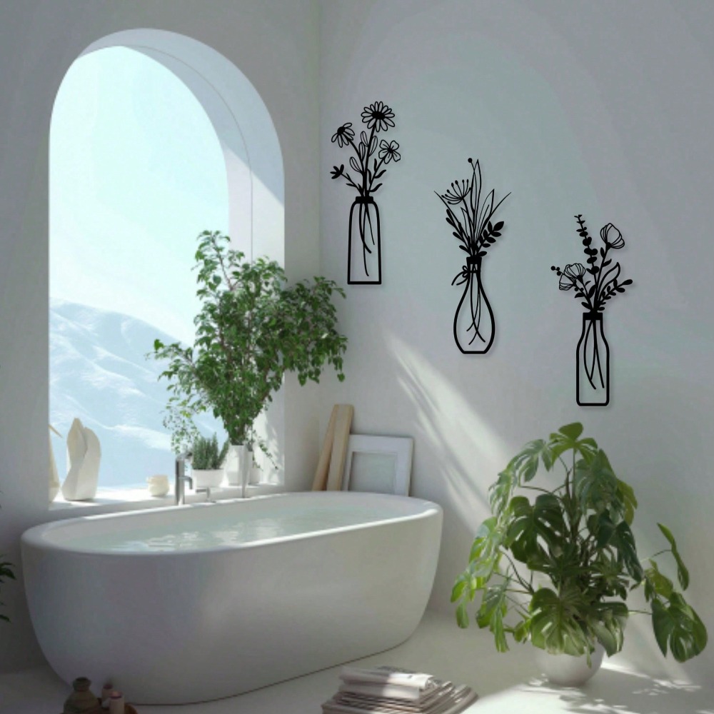 3pcs Vintage Metal Floral Wall - Art Craft Vase のレビューと価格