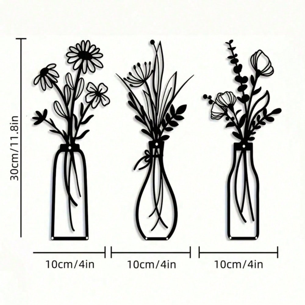 3pcs Vintage Metal Floral Wall - Art Craft Vase のレビューと価格