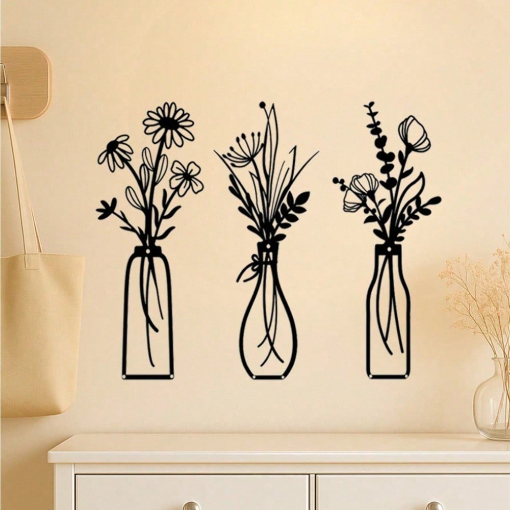 3pcs Vintage Metal Floral Wall - Art Craft Vase のレビューと価格