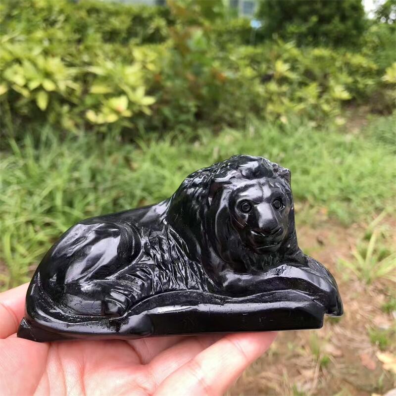 Natural Black Obsidian Lion Ca - Art Craft Lion のレビューと価格