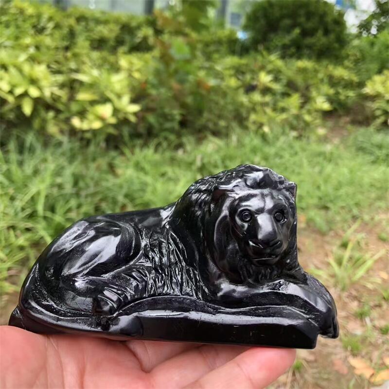 Natural Black Obsidian Lion Ca - Art Craft Lion のレビューと価格