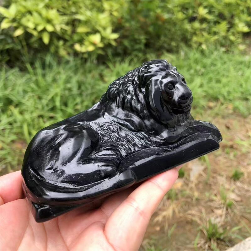 Natural Black Obsidian Lion Ca - Art Craft Lion のレビューと価格