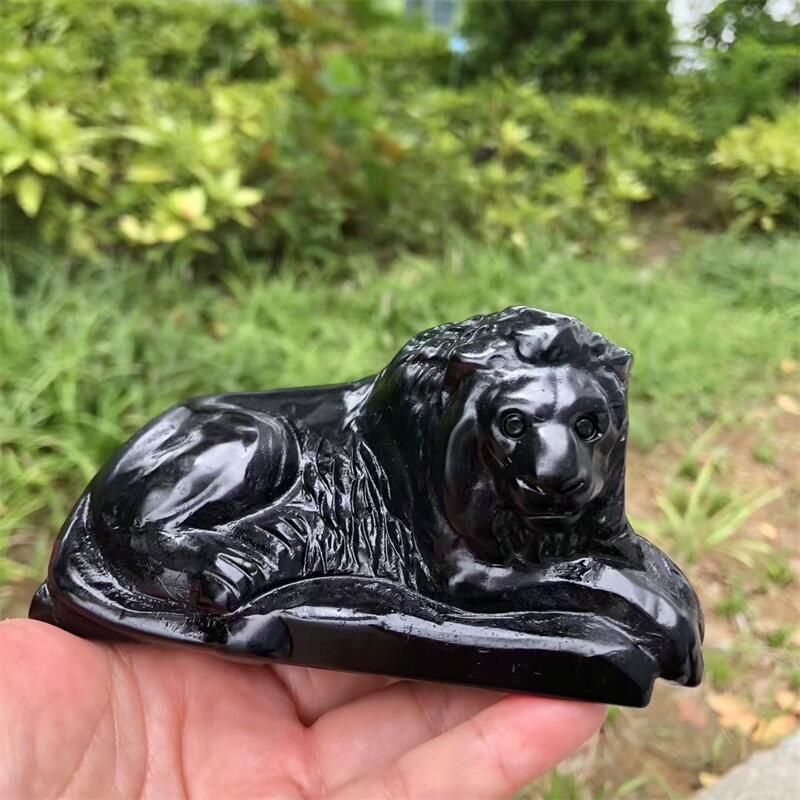 Natural Black Obsidian Lion Ca - Art Craft Lion のレビューと価格