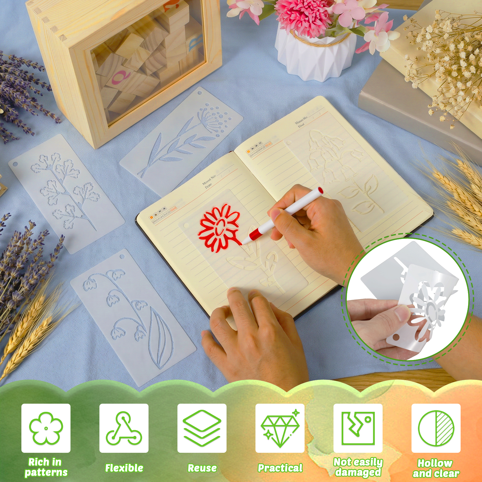 52PCS Flower Stencil Leaf Sten - Art Craft Notebook のレビューと価格