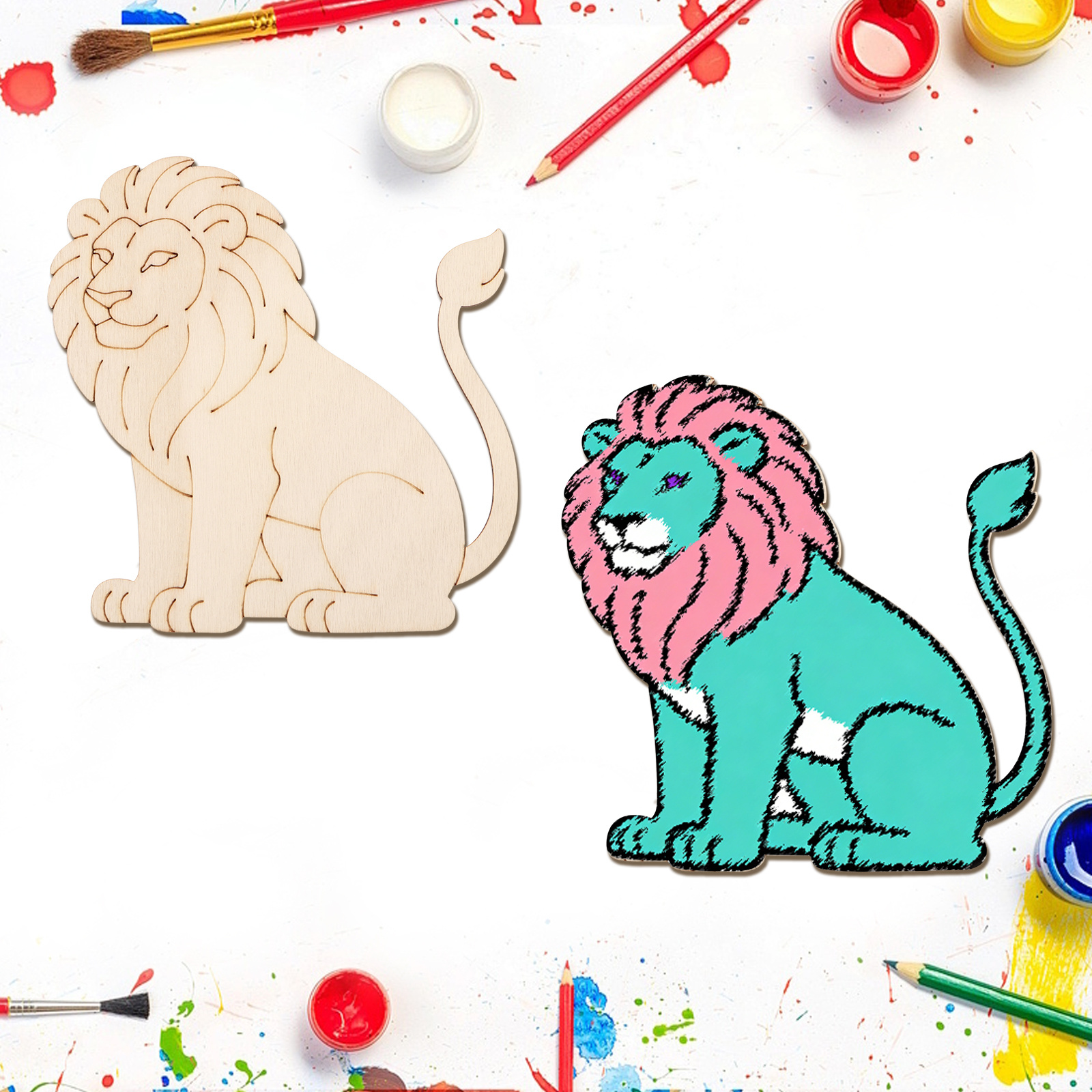 10pcs/set Unfinished Wood Lion - Art Craft Lion のレビューと価格