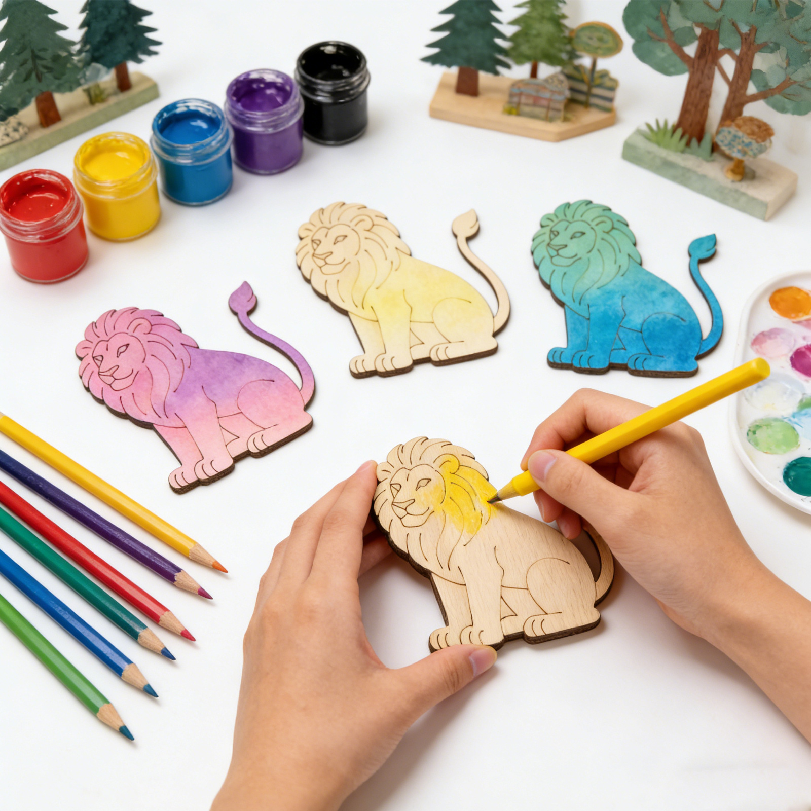 10pcs/set Unfinished Wood Lion - Art Craft Lion のレビューと価格