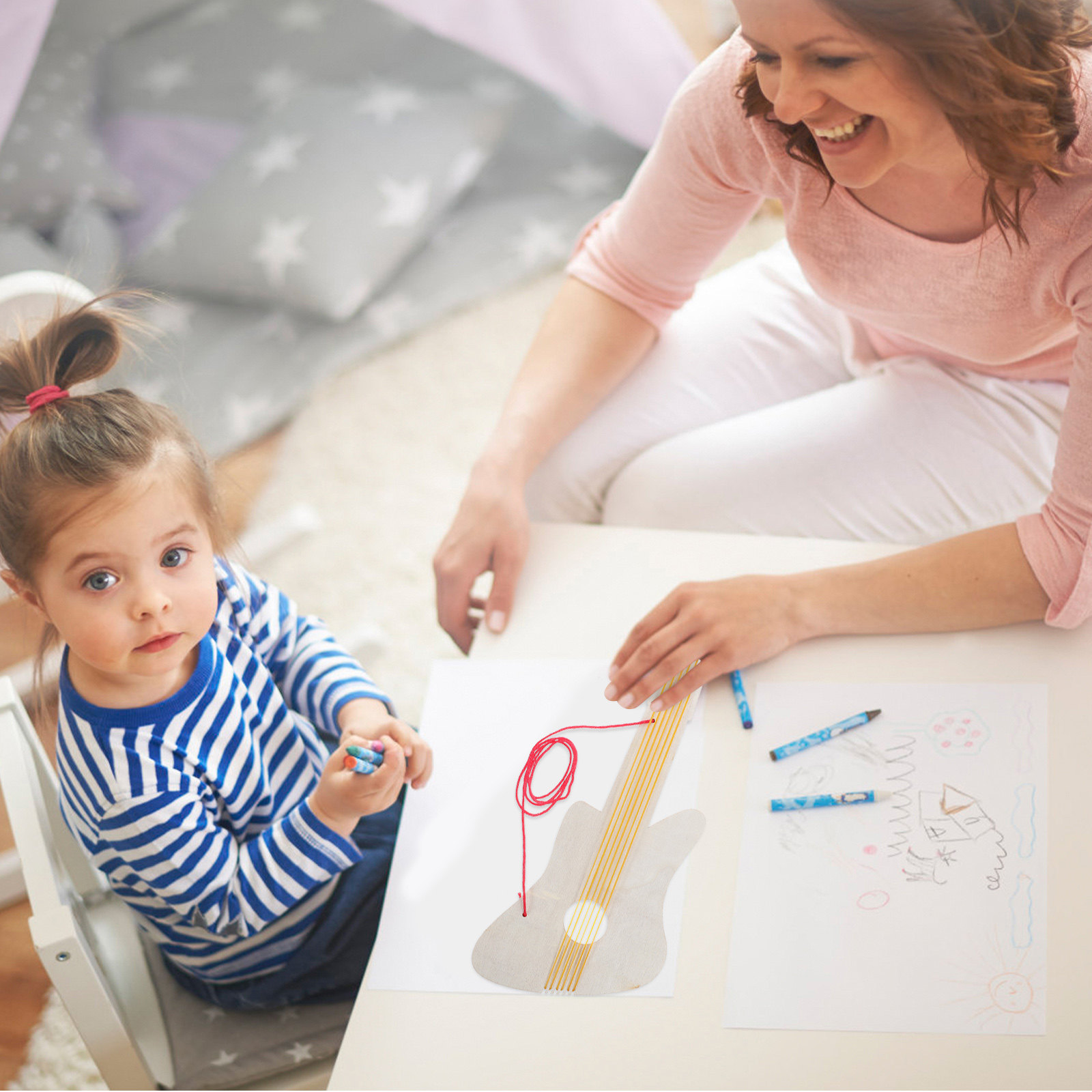 4Sets DIY Unpainted Wooden Gui - Art Craft For Kindergarten のレビューと価格