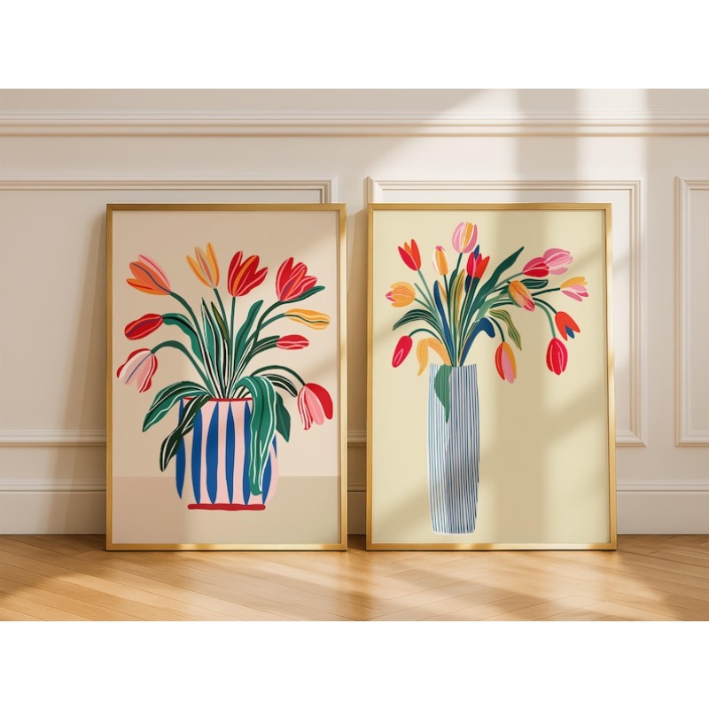 2pcs Tulip Flowers Canvas Wall - Art Craft Vase のレビューと価格