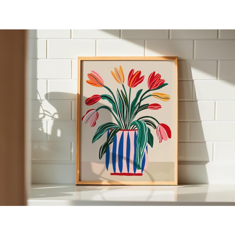 2pcs Tulip Flowers Canvas Wall - Art Craft Vase のレビューと価格