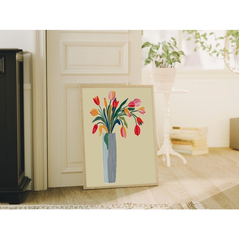 2pcs Tulip Flowers Canvas Wall - Art Craft Vase のレビューと価格