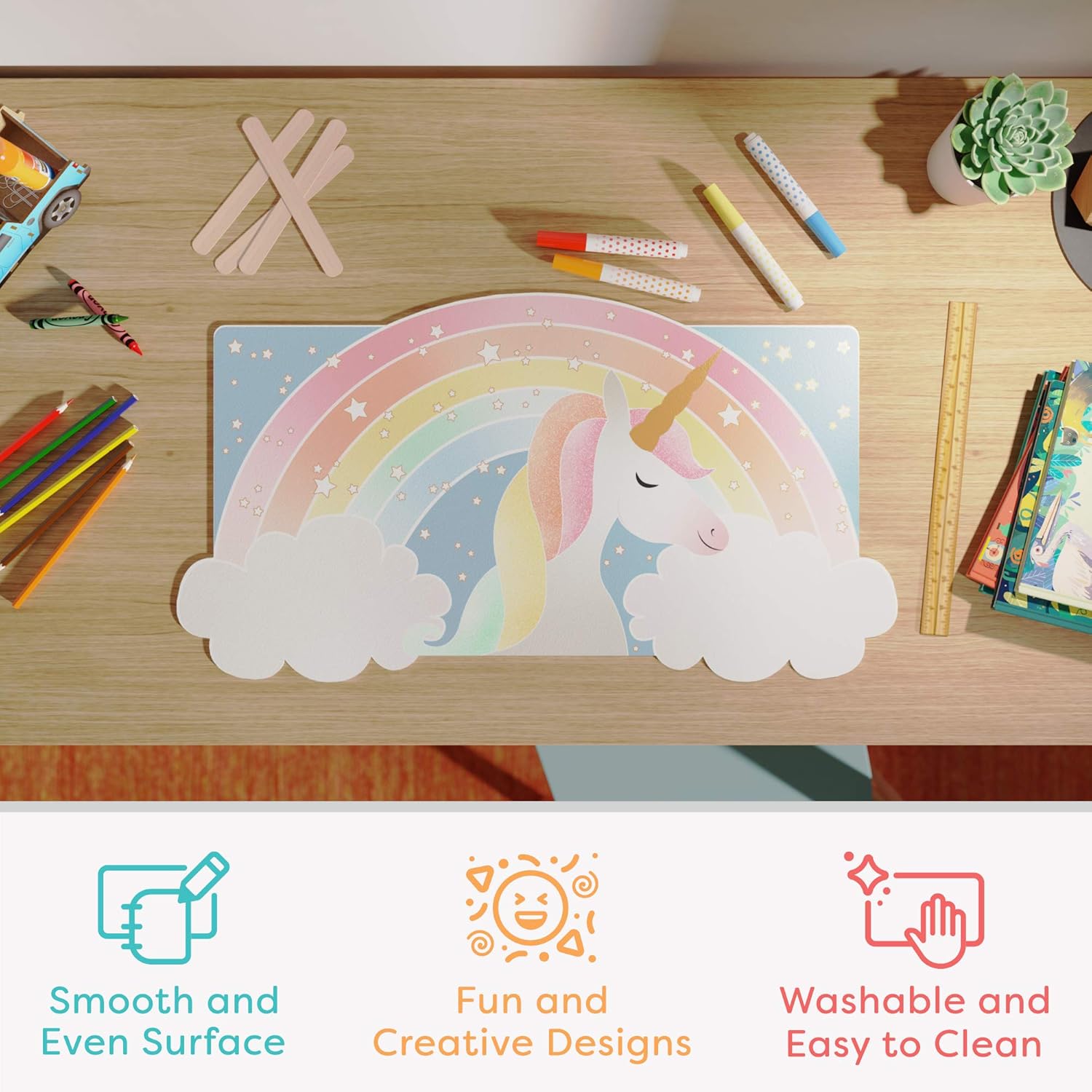 Unicorn Kids Desk Mat for Scho - Art Craft Unicorn のレビューと価格